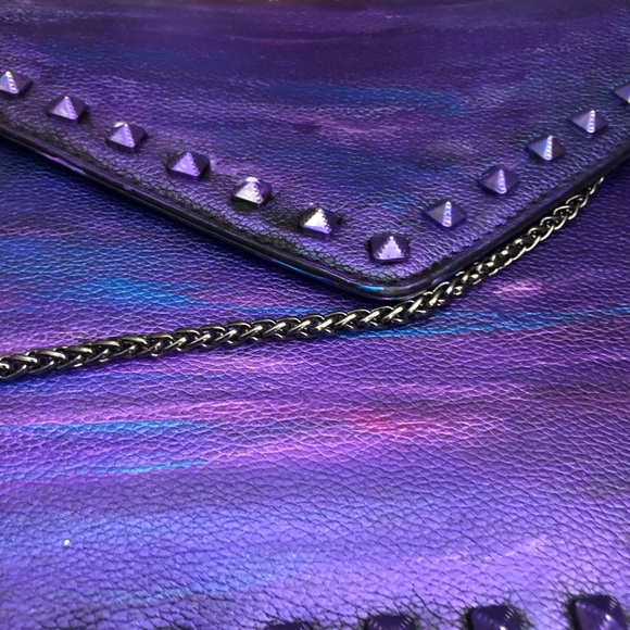 Mersi Vera Metallic Multi Color Studded Envelope Vegan Leather Crossbody Bag - Picture 13 of 16